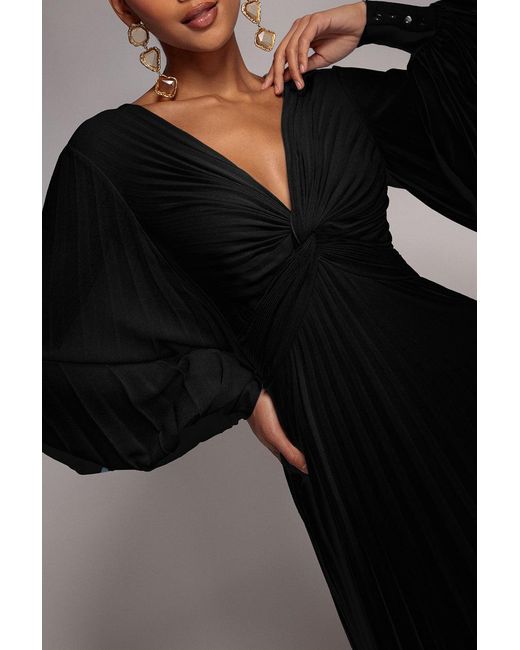Goddiva Black Fully Pleated Chiffon Maxi Dress