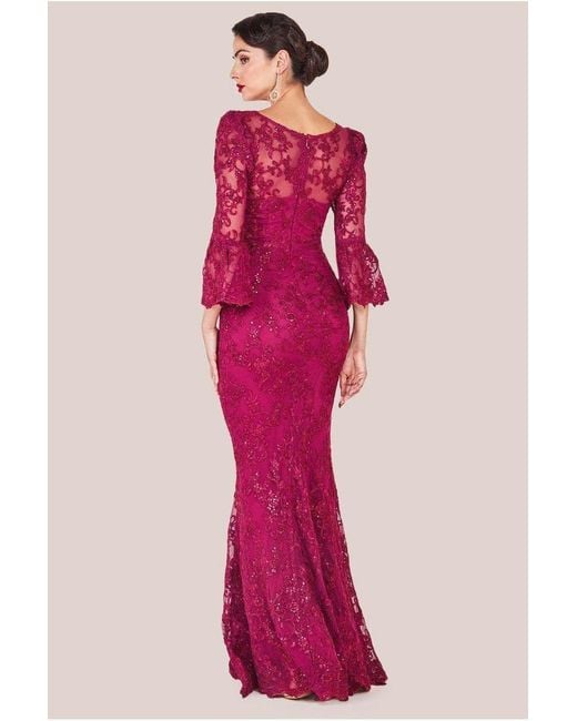 Goddiva Pink Scalloped Lace Maxi Dress