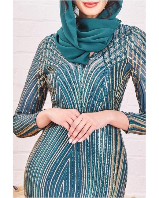 Goddiva Green Modesty Two Toned Sequin Maxi