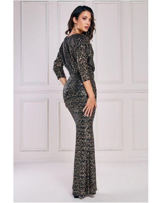 Goddiva Black Sequin Cowl Maxi Dress