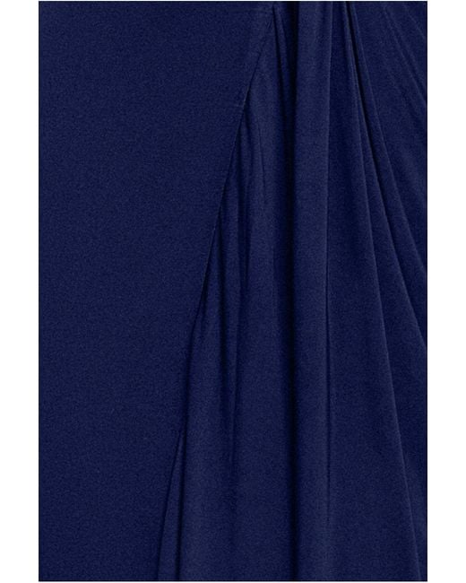 Goddiva Blue Cowl Plunge Draped Mermaid Maxi Dress