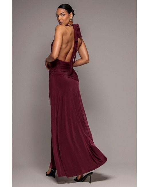 Goddiva Purple Halter Neck Empire Waist Gathered Maxi Dress