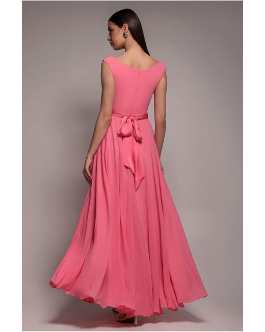 Goddiva Pink Cowl Neck A-Line Chiffon Maxi Dress