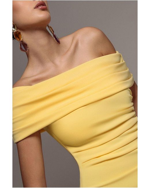 Goddiva Metallic Pleated One Shoulder Bardot Fit And Flare Maxi Dress