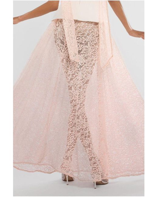 Goddiva Pink Scuba Boobtube Peplum Corset With Floral Lace A-Line Maxi Skirt With Scarf