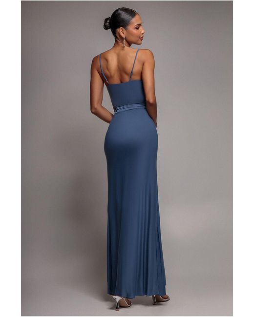 City Goddess Blue Wrap Front Maxi Slip Dress With Waist Tie-Up