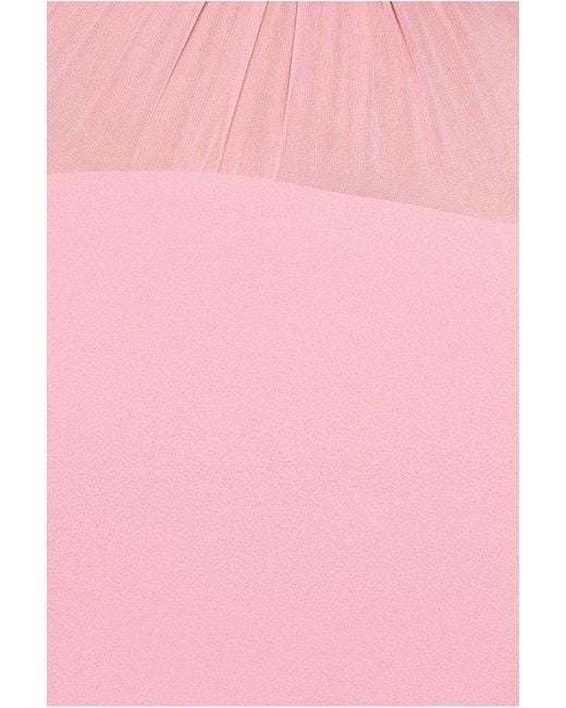 Goddiva Pink Bishop Sleeve Peplum Top Scuba Crepe And Chiffon Maxi Dress