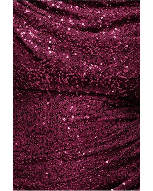 Goddiva Red Cap Sleeve Iridescent Sequin Cowl Maxi Dress