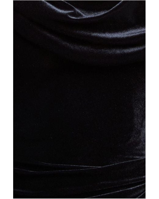 Goddiva Black Cowl One Shoulder Velvet Maxi Dress