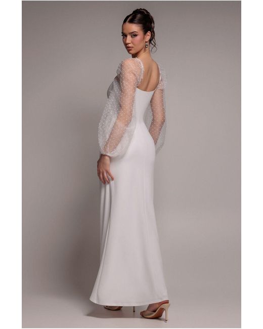 Goddiva Gray Dobby Organza Bishop Sleeve Multiway Maxi Dress
