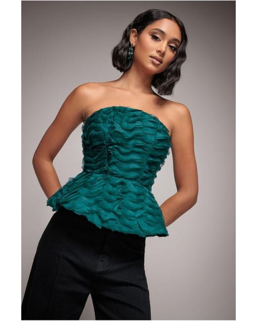 Goddiva Multicolor Peplum 3D Textured Boob Tube Lace Up Corset