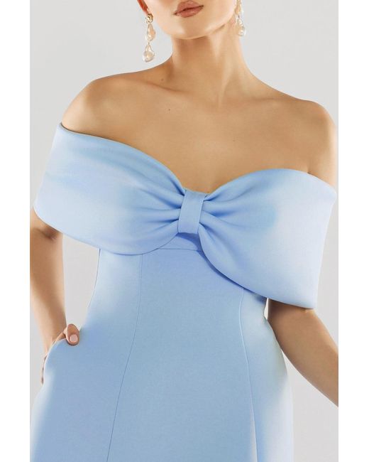 Goddiva Blue Bow Off The Shoulder A Line Midi Dress