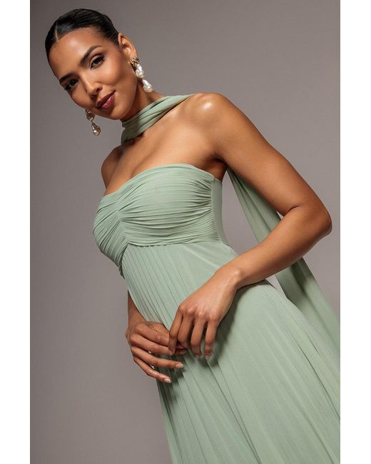 Goddiva Gray Sleeveless Pleated Chiffon Multiway Scarf Maxi Dress