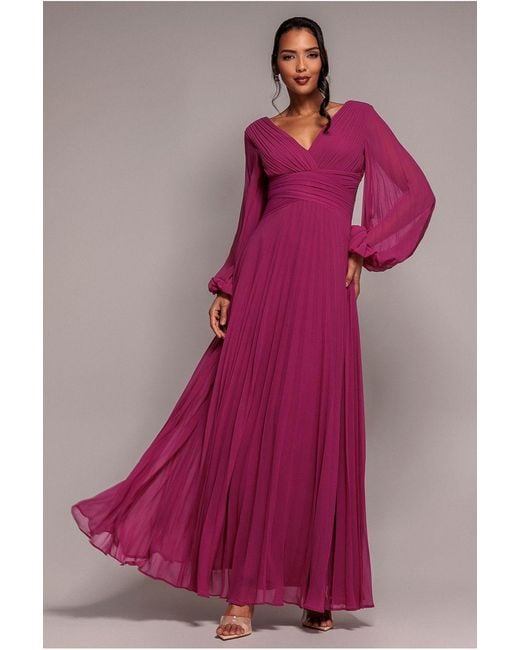 Goddiva Pink Balloon Sleeve Chiffon Maxi