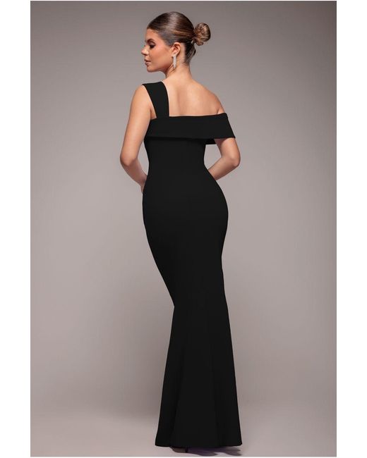 Goddiva Blue Off The Shoulder Pleated Waist Maxi Dress
