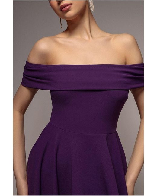 Goddiva Purple Bardot Scuba Crepe Skater Mini Dress