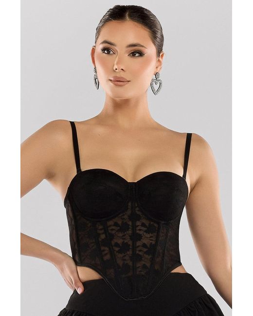 Goddiva Black Textured Floral Mesh Corset