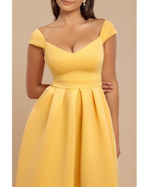 Goddiva Yellow Scuba Foam Skater Midi Dress