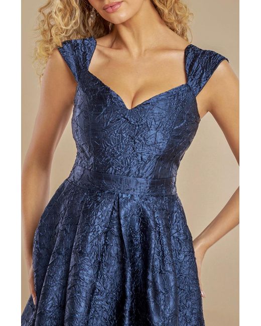 Goddiva Blue Crushed Satin Sleeveless A Line Midi Dress