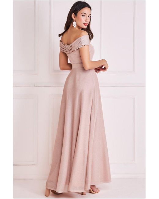 Goddiva Pink Bardot Pleated Skirt Maxi