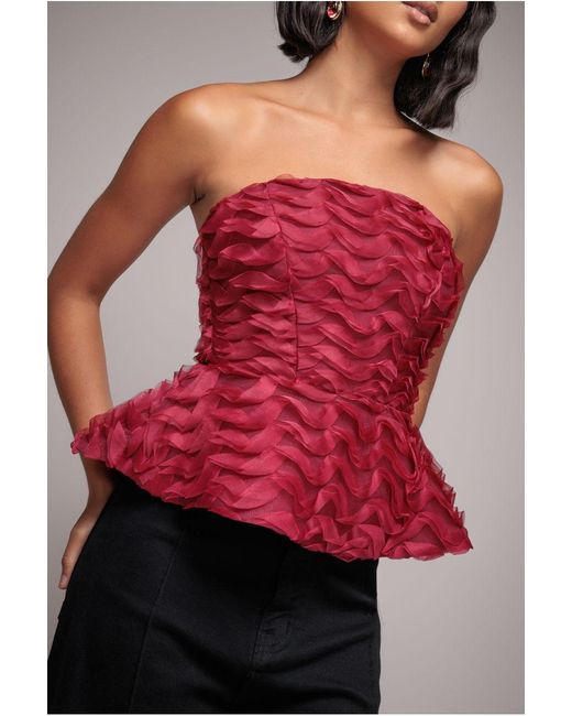 Goddiva Peplum 3D Textured Boob Tube Lace Up Corset