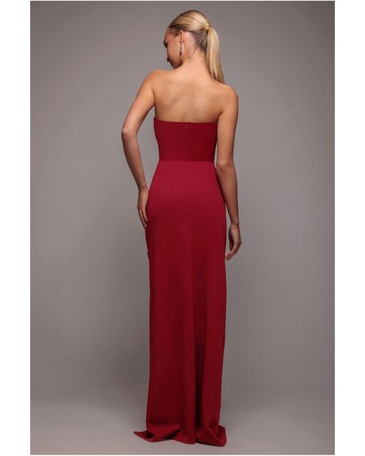 Goddiva Red Bow-Embellished Strapless Mermaid Maxi Gown