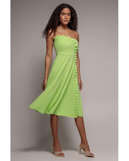 Goddiva Green Frilled Halter Neck Strap Midi Dress