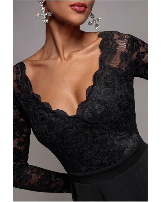 Goddiva Black Off The Shoulder Lace Skater Mini Dress