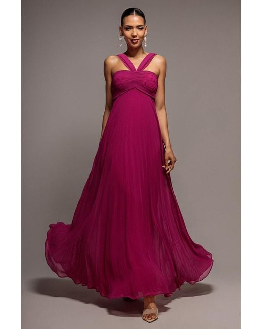 Goddiva Purple Sleeveless Pleated Chiffon Multiway Scarf Maxi Dress