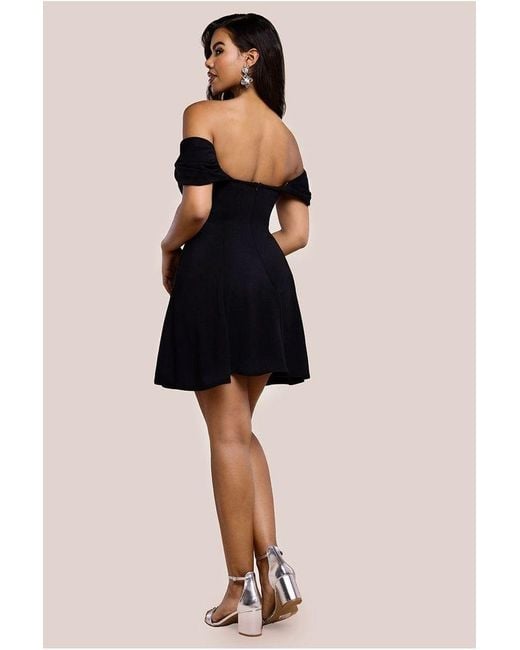 Goddiva Black Diamante Heart Trim A-Line Mini Dress