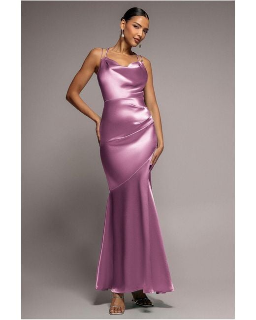 Goddiva Pink Satin Cowl Neck With Strappy Back Maxi