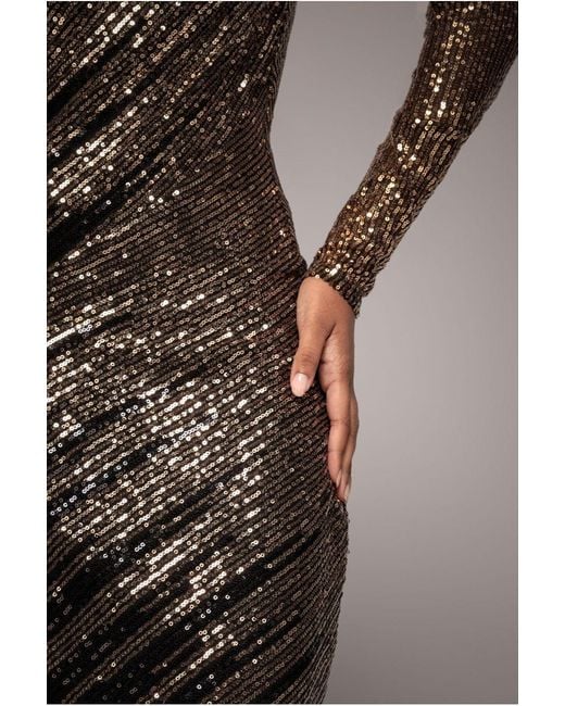 Goddiva Metallic One Sleeve Diagonal Sequin Midi