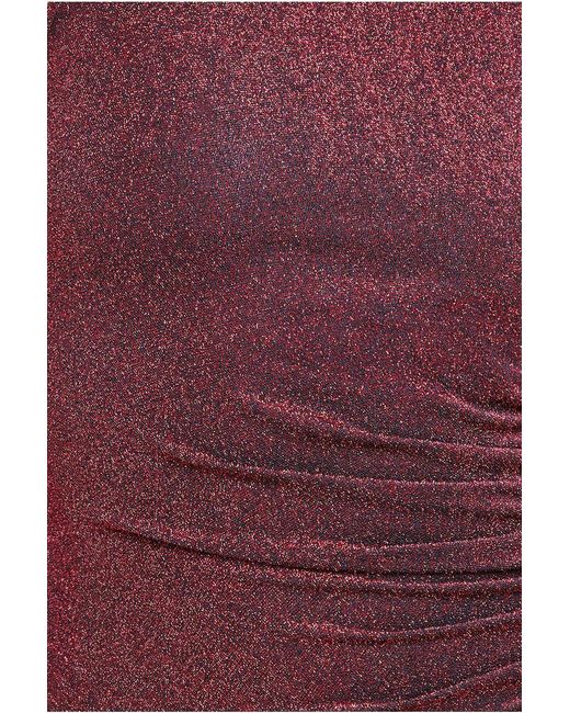 Goddiva Red Open Lurex Back One Sleeve Maxi Dress
