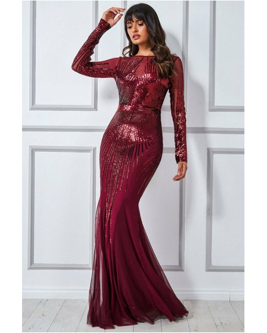 Goddiva Shooting Star Sequin Maxi Dress in Red | Lyst