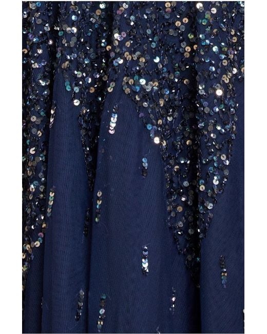 Goddiva Blue Sunray Hand Embellished Sequin A-Line Bell Sleeve Maxi Dress