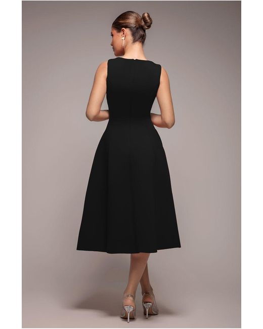 Goddiva Blue Diamante Embellished Neck A-Line Midi Dress