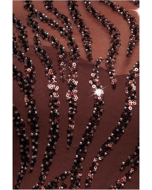 Goddiva Brown Ombre Sequin Beaded Flared Long Sleeve Maxi Dress