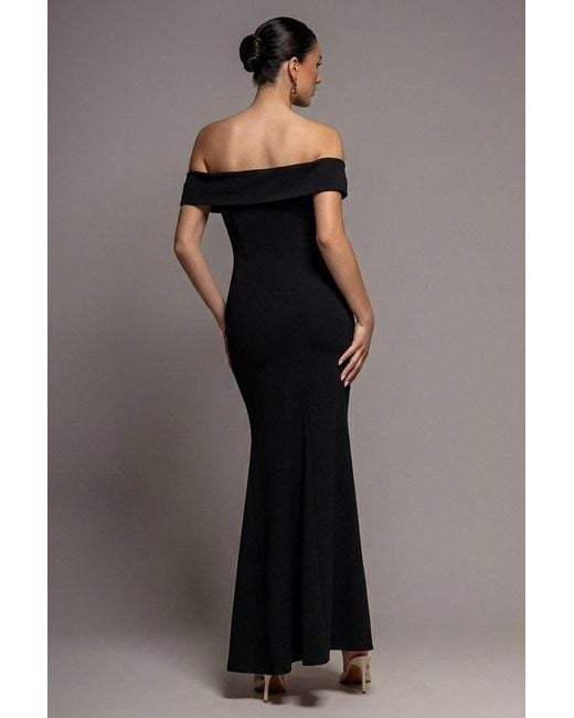 Goddiva Black Off The Shoulder Maxi Dress With Split