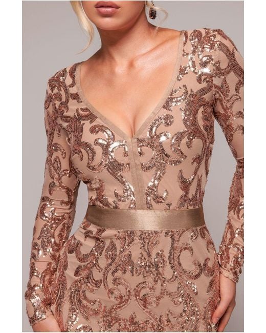 Goddiva Natural Sequin & Mesh Midi Dress