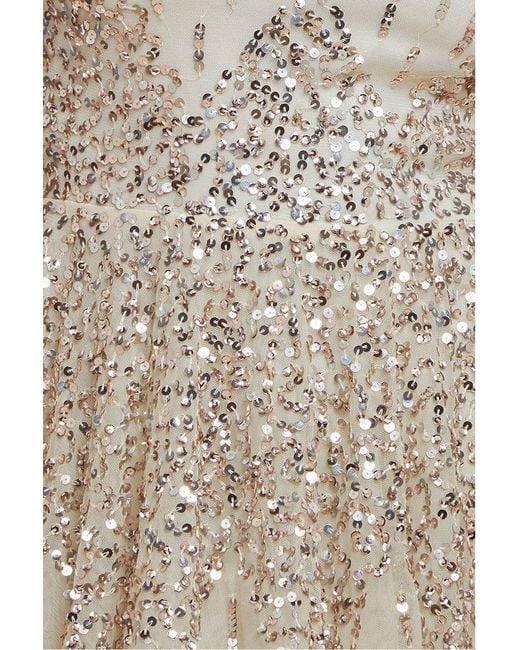 Goddiva Natural Sunray Hand Embellished Sequin A-Line Sleeveless Maxi Dress