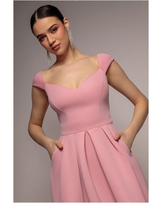Goddiva Pink Scuba Foam Skater Midi Dress