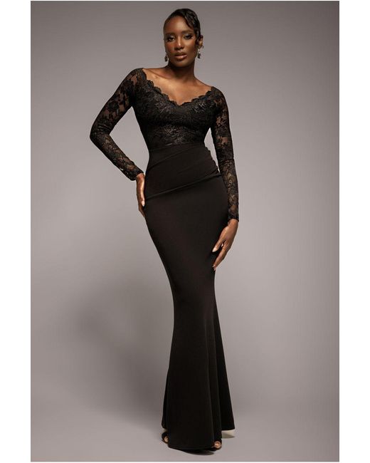 green emerald velvet dress Mesh Black Bardot Long Sleeve Maxi Dress main image 1