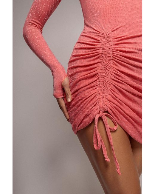 City Goddess Red High Neck Drawstring Mini Dress