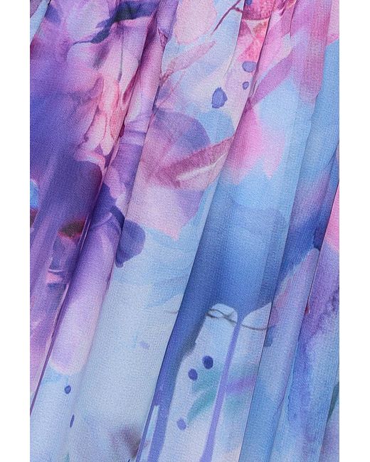 Goddiva Blue Printed Silky Chiffon Flutter Sleeve Maxi Dress