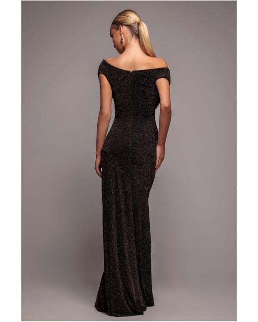 Goddiva Multicolor Sparkle Lurex Cowl Neck Off The Shoulder Maxi Dress