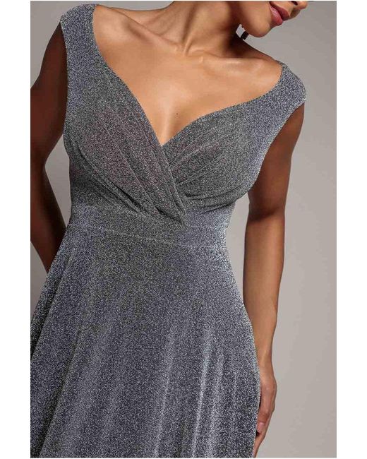 Goddiva Blue Crossover Lurex Glitter Maxi Dress