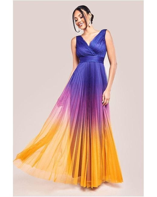 Goddiva Multicolor Sleeveless Ombre Pleated Maxi Dress