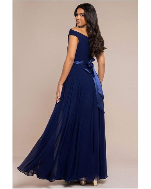 Goddiva Blue Cowl Neck Chiffon Maxi Dress