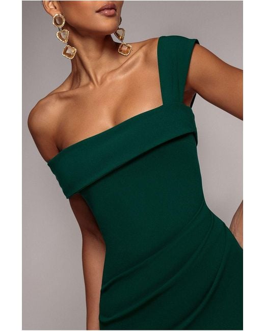 Goddiva Green Off The Shoulder Pleated Waist Maxi Dress