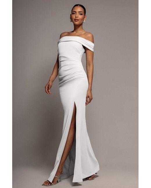 Goddiva Gray Off The Shoulder Maxi Dress With Split
